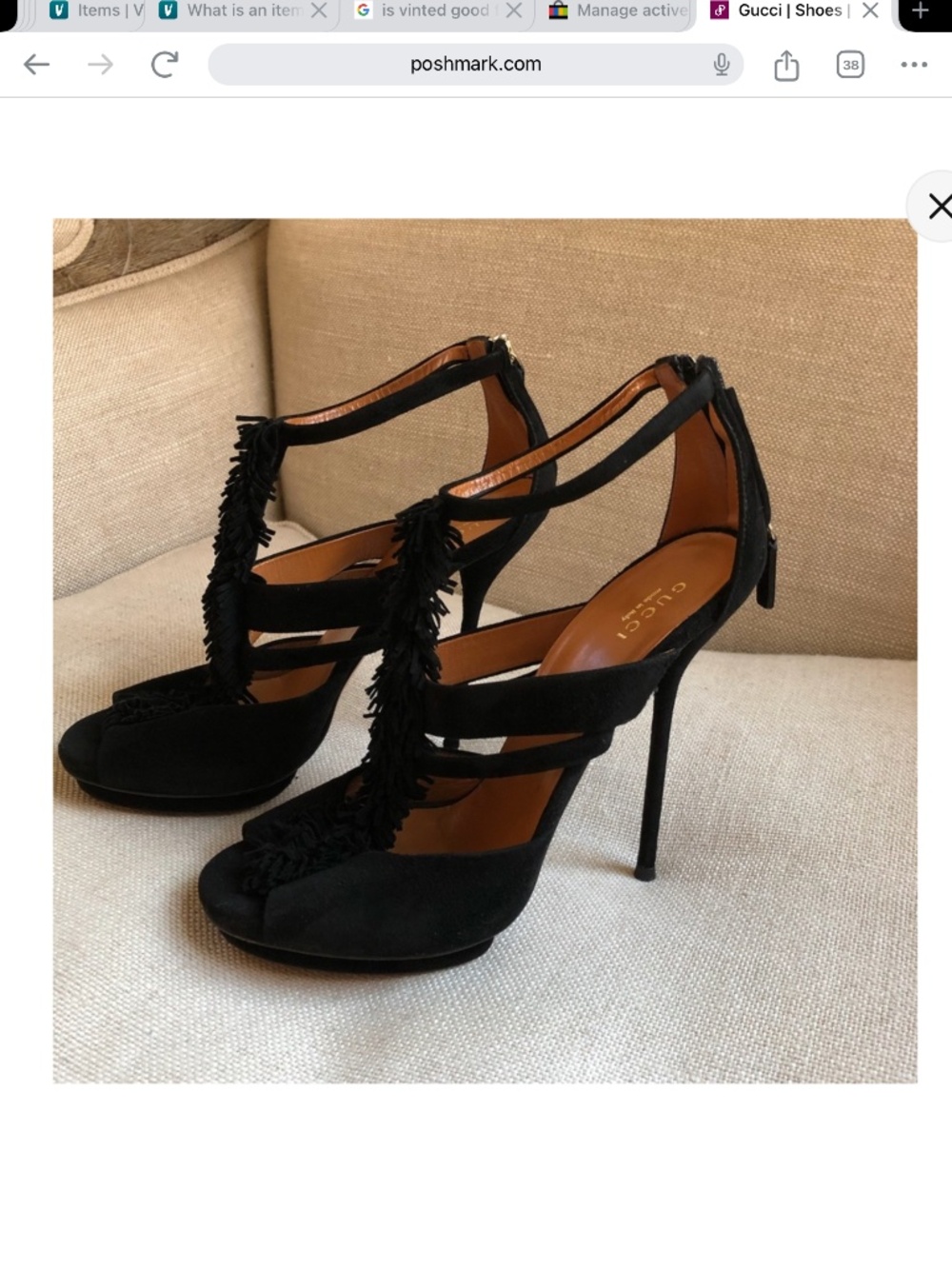 Gucci Platform Heels Black Suede Fringe Youma 7